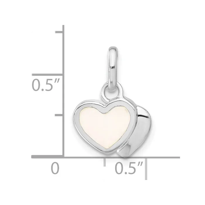 TreasureFineJewelers Necklaces Sterling Silver Rhodium Plated Mother of Pearl Double Heart Charm