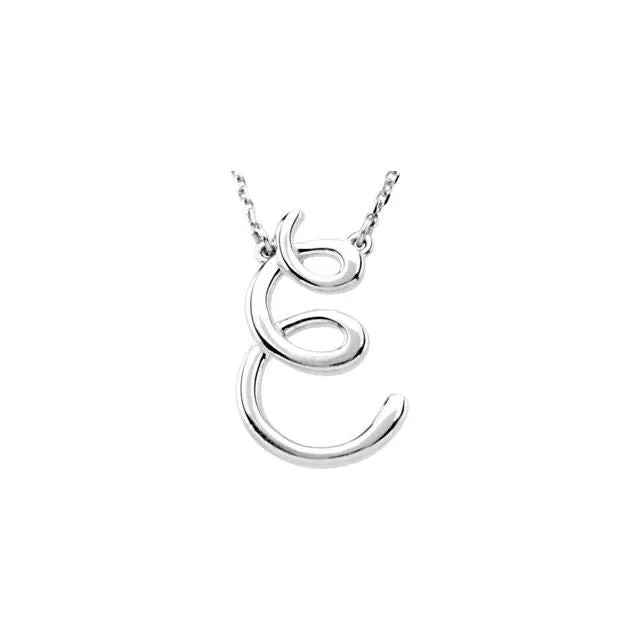 TreasureFineJewelers Necklaces Sterling Silver Script Initial E 16 Necklace TreasureFineJewelers Necklaces Sterling Silver Script Initial E 16 Necklace