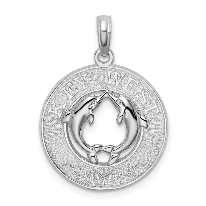 TreasureFineJewelers Necklaces Sterling Silver Textured Key West wDolphins Pendant TreasureFineJewelers Necklaces Sterling Silver Textured Key West wDolphins Pendant