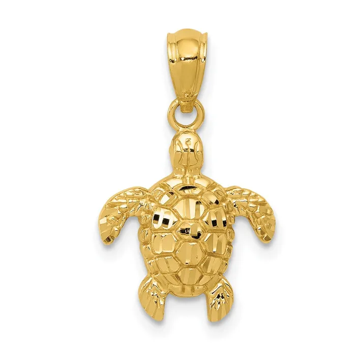 TreasureFineJewelers PreStyled Sets 14k Yellow Gold Gold Polished and Textured Diamondcut Turtle Pendant TreasureFineJewelers PreStyled Sets 14k Yellow Gold Gold Polished and Textured Diamondcut Turtle Pendant
