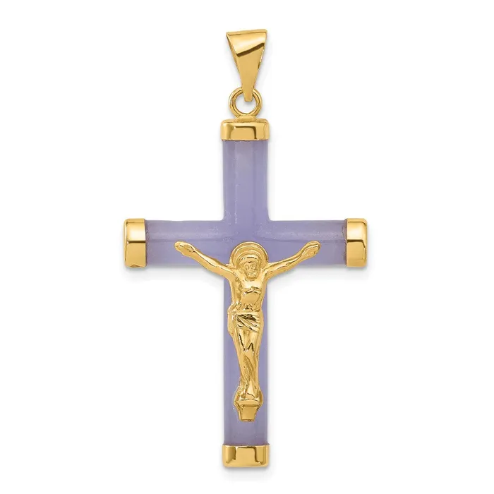 TreasureFineJewelers PreStyled Sets 14k Yellow Gold Lavender Jade Crucifix Pendant TreasureFineJewelers PreStyled Sets 14k Yellow Gold Lavender Jade Crucifix Pendant