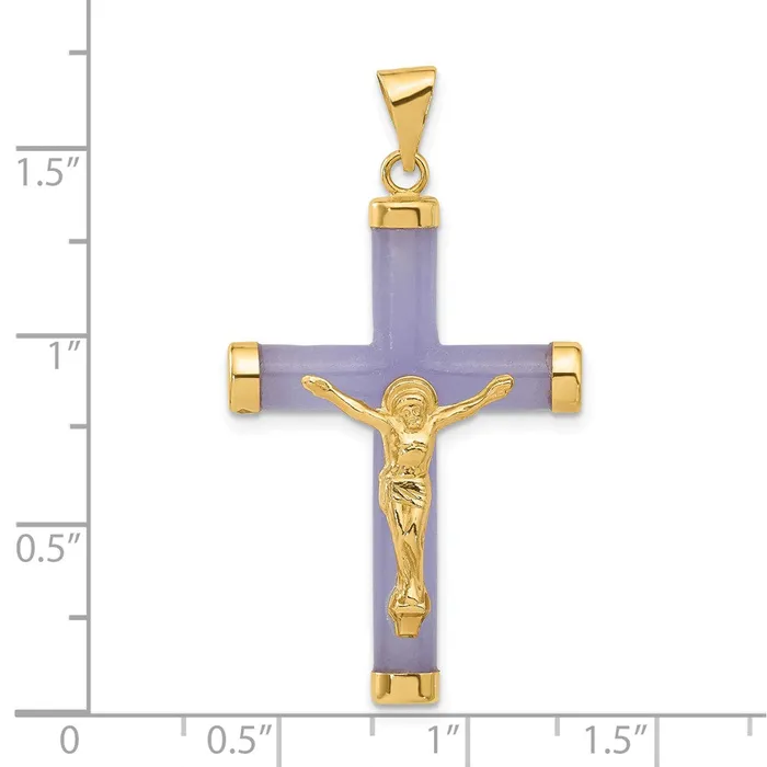 TreasureFineJewelers PreStyled Sets 14k Yellow Gold Lavender Jade Crucifix Pendant