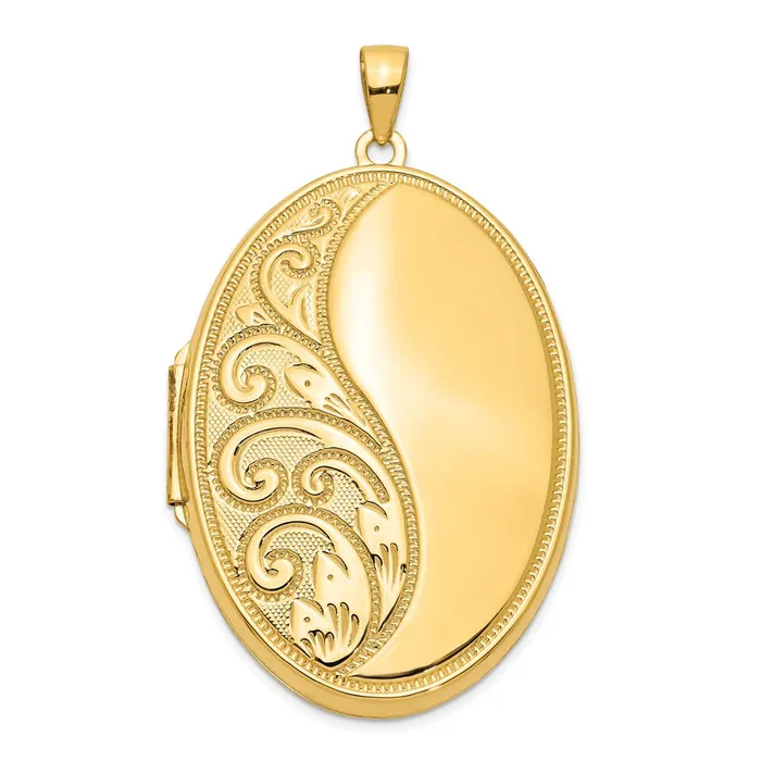 TreasureFineJewelers PreStyled Sets 14k Yellow Gold Oval Heavy Weight Half Scroll Locket TreasureFineJewelers PreStyled Sets 14k Yellow Gold Oval Heavy Weight Half Scroll Locket