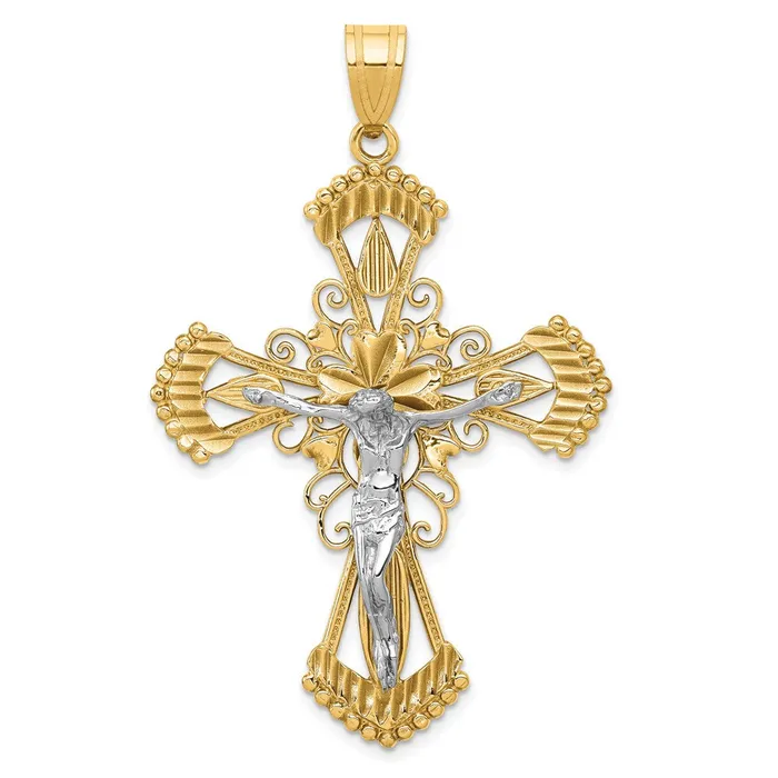 TreasureFineJewelers Rings 14K Twotone Diamondcut Crucifix Pendant