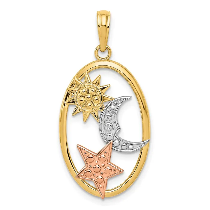 TreasureFineJewelers Rings 14k Twotone wWhite Rhodium Sun Moon and Star Oval Pendant TreasureFineJewelers Rings 14k Twotone wWhite Rhodium Sun Moon and Star Oval Pendant