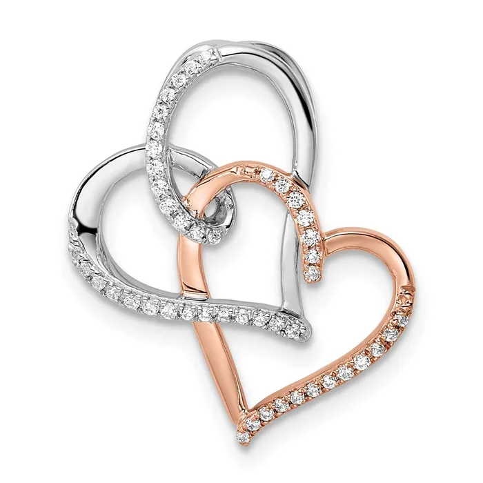 TreasureFineJewelers Rings 14k Twotone White and Rose Double Heart Diamond Chain Slide TreasureFineJewelers Rings 14k Twotone White and Rose Double Heart Diamond Chain Slide