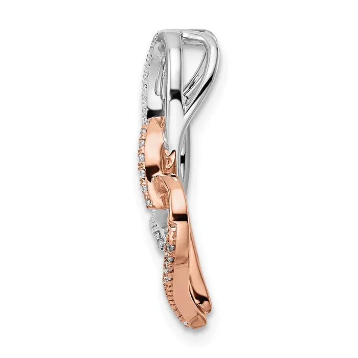 TreasureFineJewelers Rings 14k Twotone White and Rose Double Heart Diamond Chain Slide