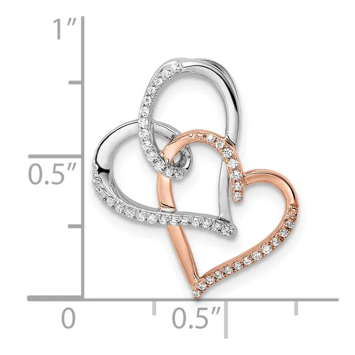 TreasureFineJewelers Rings 14k Twotone White and Rose Double Heart Diamond Chain Slide