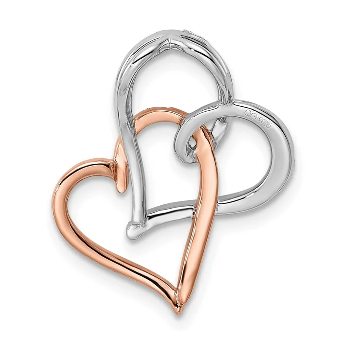 TreasureFineJewelers Rings 14k Twotone White and Rose Double Heart Diamond Chain Slide