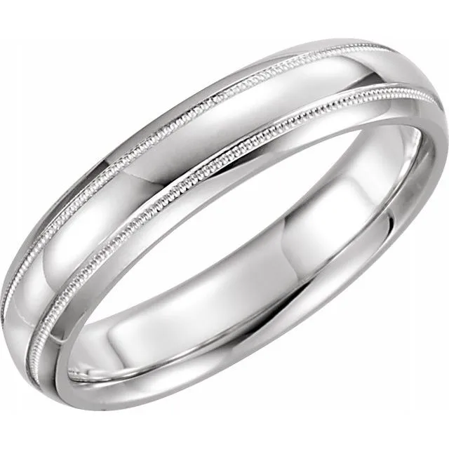 TreasureFineJewelers Rings 18K White Gold 4 mm Half Round ComfortFit Band With Milgrain TreasureFineJewelers Rings 18K White Gold 4 mm Half Round ComfortFit Band With Milgrain