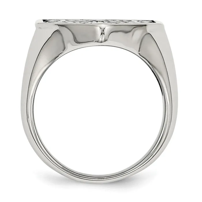 TreasureFineJewelers Rings Stainless Steel Antiqued Polished 120ct Black Diamond Shield Ring