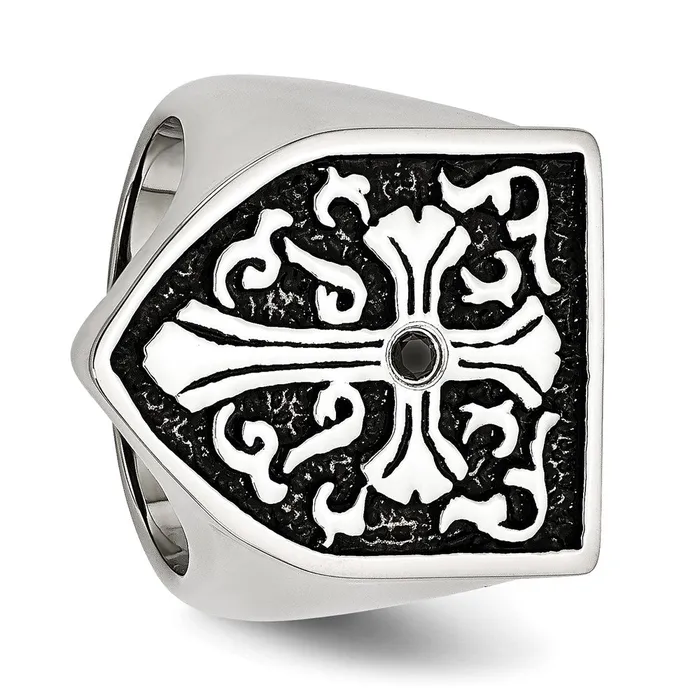 TreasureFineJewelers Rings Stainless Steel Antiqued Polished 120ct Black Diamond Shield Ring