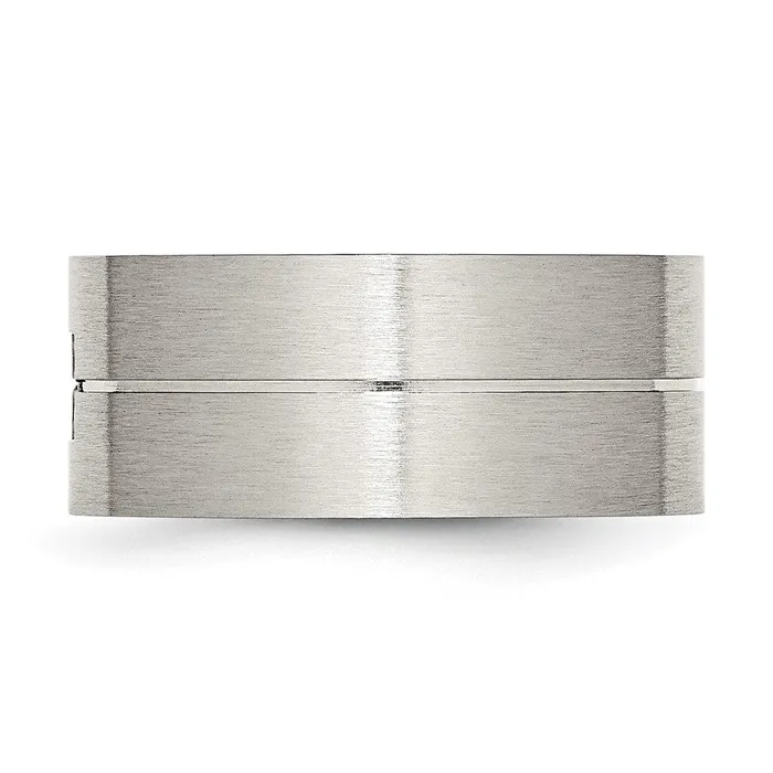 TreasureFineJewelers Rings Stainless Steel Brushed wCZ 10mm Flat Band