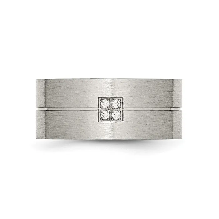 TreasureFineJewelers Rings Stainless Steel Brushed wCZ 10mm Flat Band