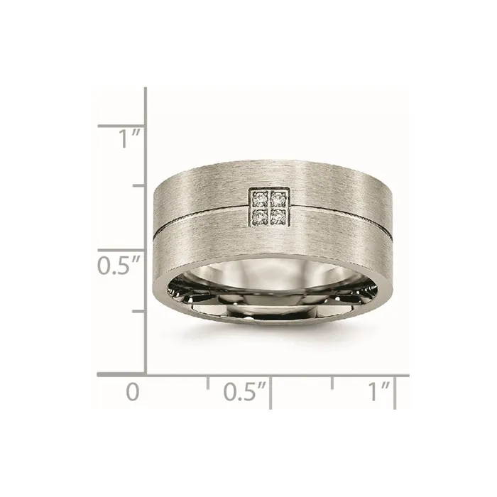 TreasureFineJewelers Rings Stainless Steel Brushed wCZ 10mm Flat Band