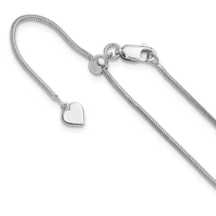 TreasureFineJewelers Rings Sterling Silver Adjustable 14mm Snake Chain