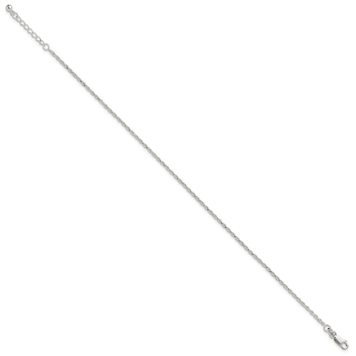 TreasureFineJewelers Rings Sterling Silver Adjustable DiamondCut Rope 9in Plus 1in ext Anklet