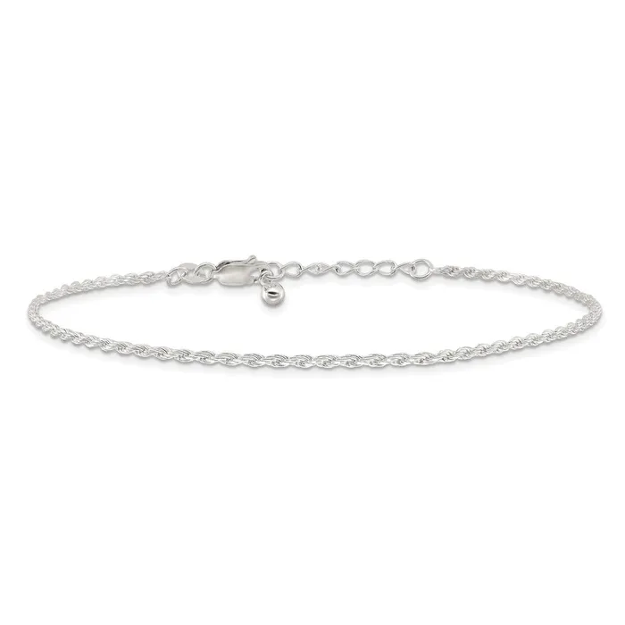 TreasureFineJewelers Rings Sterling Silver Adjustable DiamondCut Rope 9in Plus 1in ext Anklet