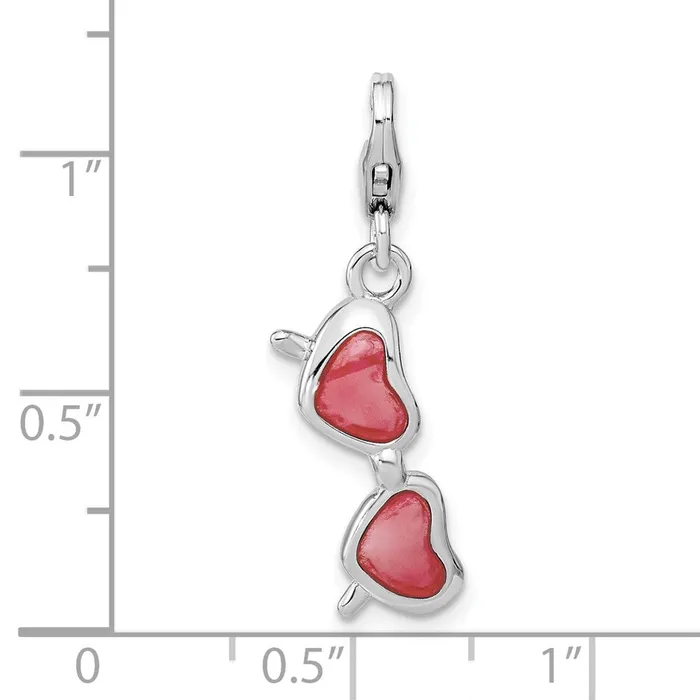 TreasureFineJewelers Rings Sterling Silver Amore La Vita Rhodpl Enameled Heart Sunglasses Charm