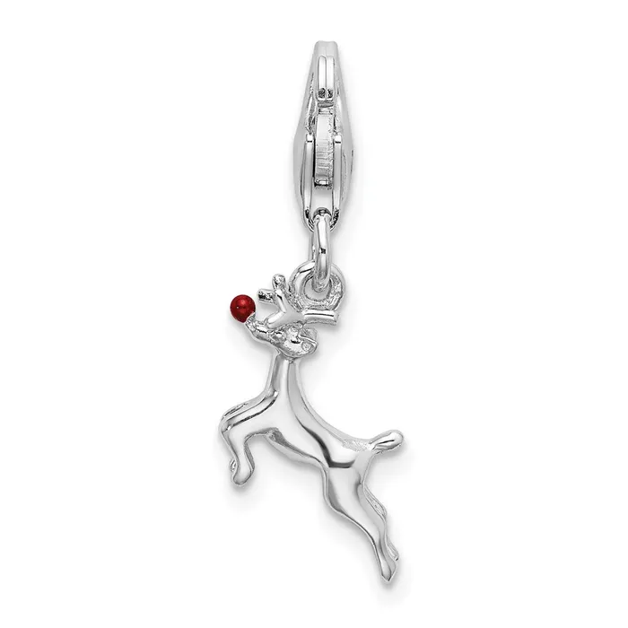 TreasureFineJewelers Rings Sterling Silver Amore La Vita Rhodiumplated Enameled Reindeer Charm