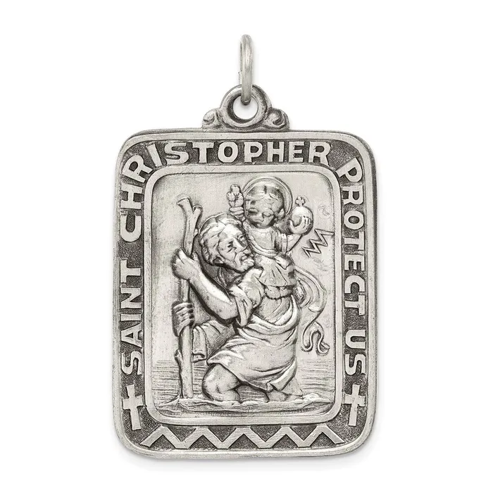 TreasureFineJewelers Rings Sterling Silver Antiqued Saint Christopher Medal TreasureFineJewelers Rings Sterling Silver Antiqued Saint Christopher Medal