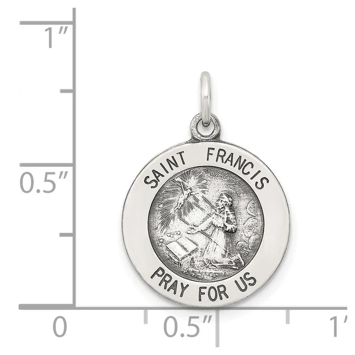 TreasureFineJewelers Rings Sterling Silver Antiqued Saint Francis Medal