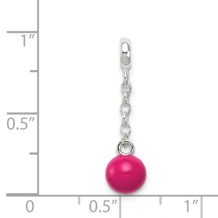 TreasureFineJewelers Rings Sterling Silver Hot Pink Enamel Bead 12 Dangle Enhancer