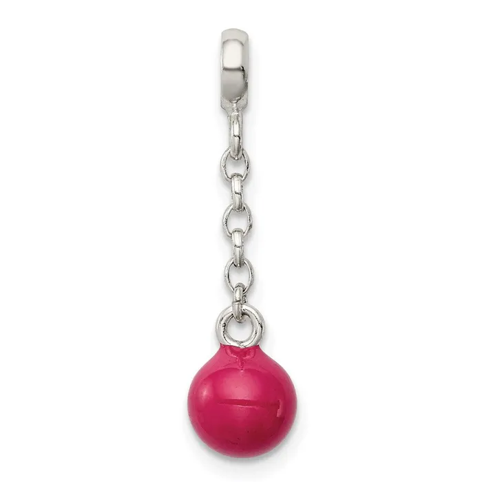 TreasureFineJewelers Rings Sterling Silver Hot Pink Enamel Bead 12 Dangle Enhancer