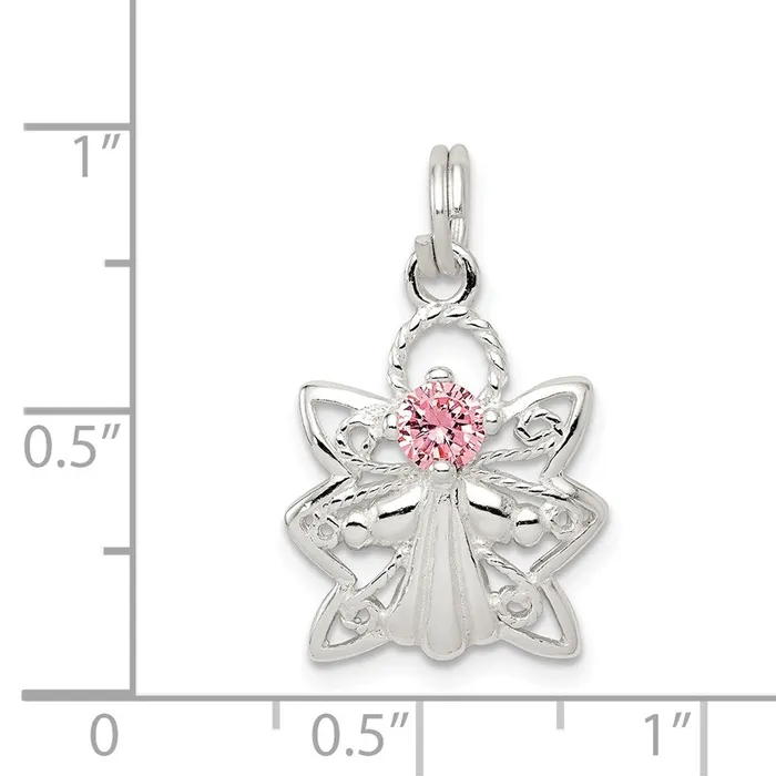 TreasureFineJewelers Rings Sterling Silver Pink CZ Angel Charm