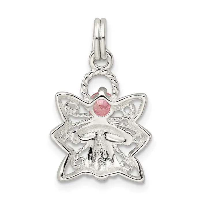 TreasureFineJewelers Rings Sterling Silver Pink CZ Angel Charm