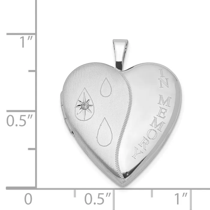 TreasureFineJewelers Rings Sterling Silver Rhodplated Diamond SatinPolished In Memory Heart Locket