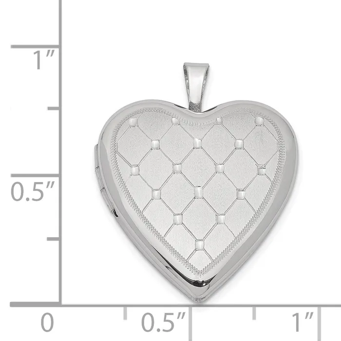 TreasureFineJewelers Rings Sterling Silver Rhodiumplated 20mm Quilt Design Heart Locket