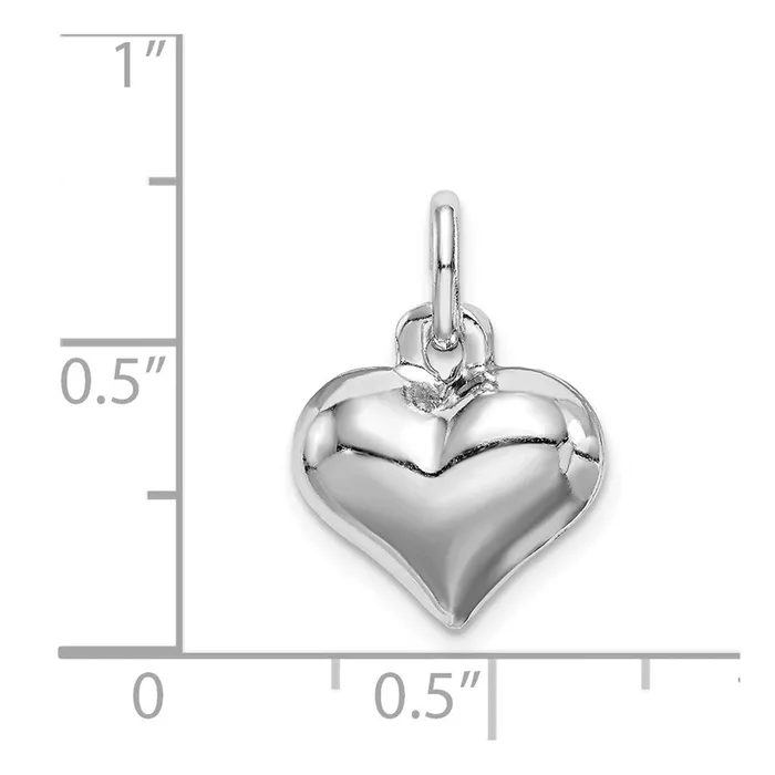 TreasureFineJewelers Rings Sterling Silver Rhodiumplated Puffed Heart Charm