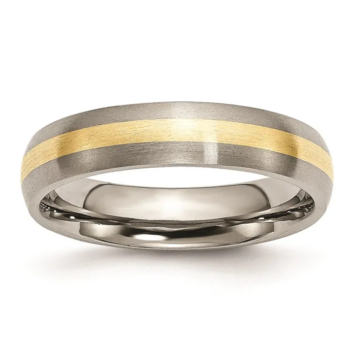 TreasureFineJewelers Rings Titanium Brushed w14k Yellow Gold Inlay 5mm Band TreasureFineJewelers Rings Titanium Brushed w14k Yellow Gold Inlay 5mm Band
