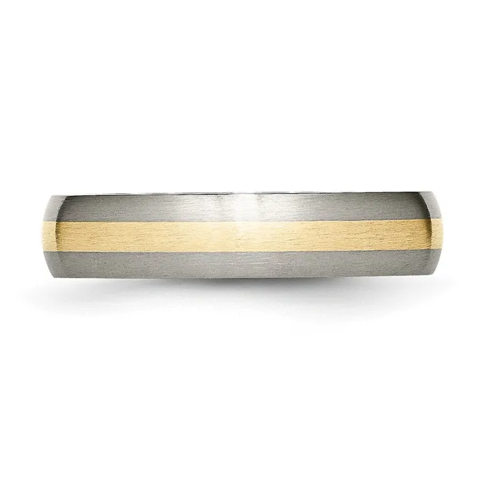 TreasureFineJewelers Rings Titanium Brushed w14k Yellow Gold Inlay 5mm Band