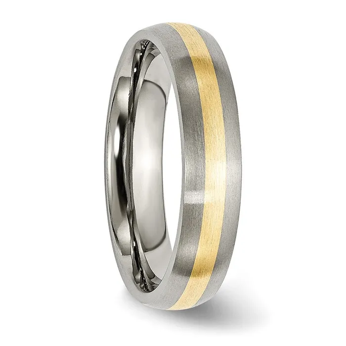 TreasureFineJewelers Rings Titanium Brushed w14k Yellow Gold Inlay 5mm Band