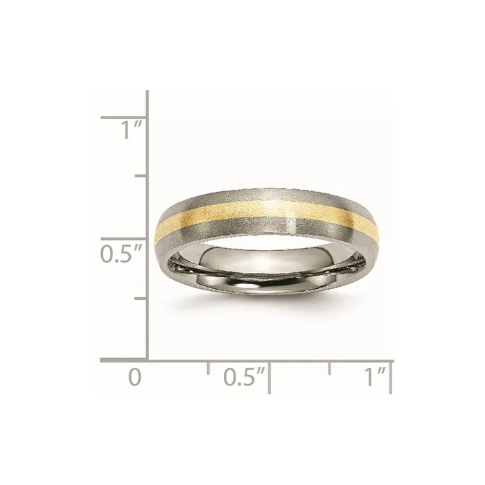 TreasureFineJewelers Rings Titanium Brushed w14k Yellow Gold Inlay 5mm Band