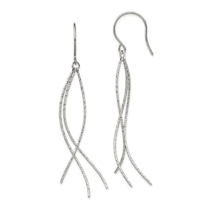 TreasureFineJewelers Stainless Steel Polished and Textured Dangle Shepherd Hook Earrings Earrings TreasureFineJewelers Stainless Steel Polished and Textured Dangle Shepherd Hook Earrings Earrings