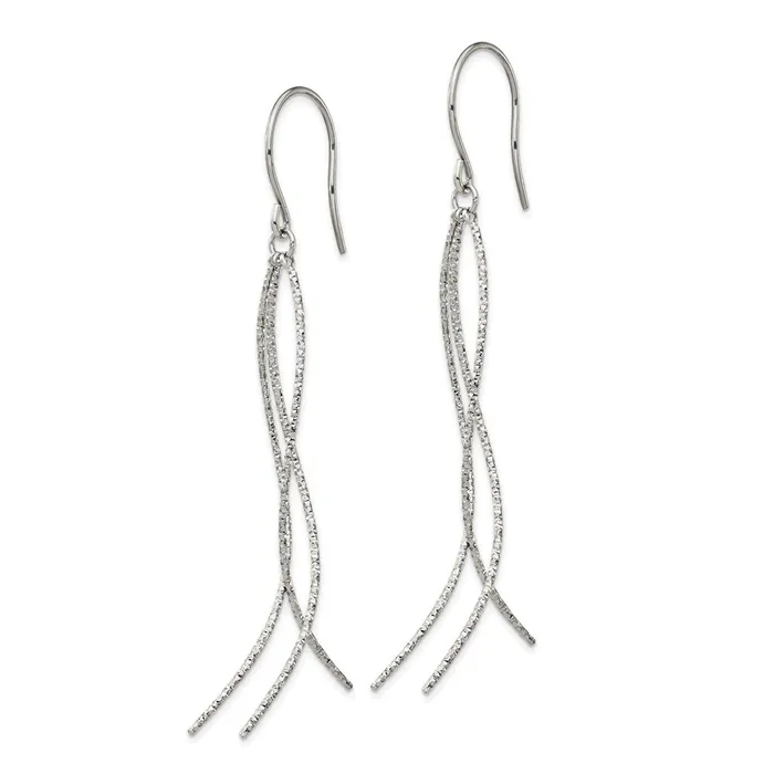 TreasureFineJewelers Stainless Steel Polished and Textured Dangle Shepherd Hook Earrings Earrings