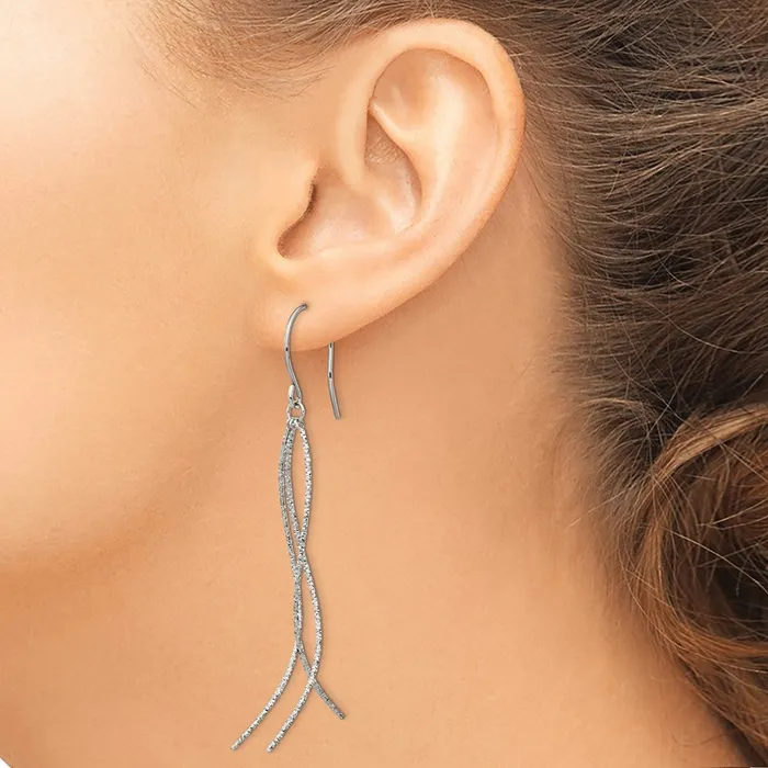 TreasureFineJewelers Stainless Steel Polished and Textured Dangle Shepherd Hook Earrings Earrings
