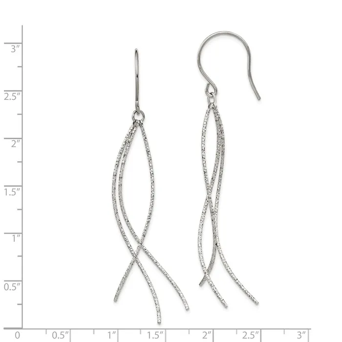 TreasureFineJewelers Stainless Steel Polished and Textured Dangle Shepherd Hook Earrings Earrings