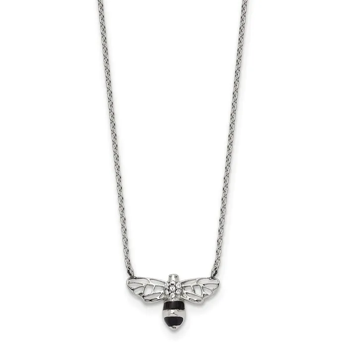 TreasureFineJewelers Stainless Steel Polished Enamel wPreciosa Bee w175in ext Necklace Necklaces TreasureFineJewelers Stainless Steel Polished Enamel wPreciosa Bee w175in ext Necklace Necklaces