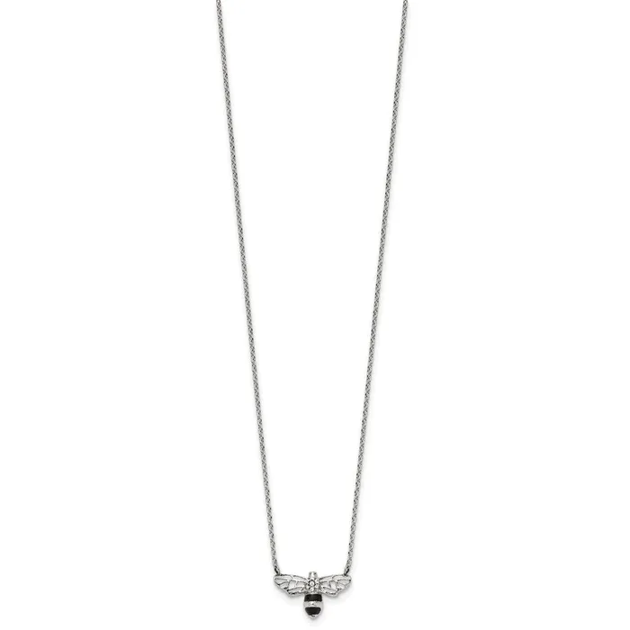 TreasureFineJewelers Stainless Steel Polished Enamel wPreciosa Bee w175in ext Necklace Necklaces