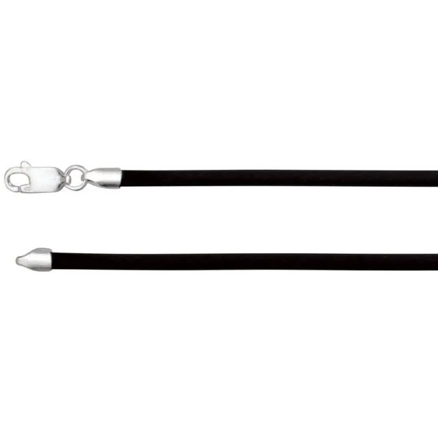 TreasureFineJewelers Sterling Silver 3 mm Black Rubber 16 Cord Necklace Necklaces TreasureFineJewelers Sterling Silver 3 mm Black Rubber 16 Cord Necklace Necklaces