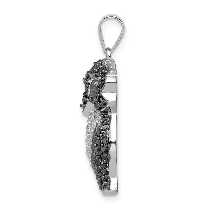 TreasureFineJewelers Sterling Silver Black White CZ Owl Pendant Necklaces