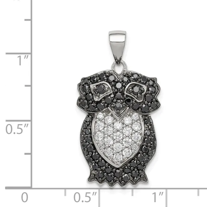 TreasureFineJewelers Sterling Silver Black White CZ Owl Pendant Necklaces