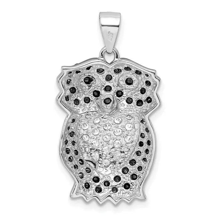 TreasureFineJewelers Sterling Silver Black White CZ Owl Pendant Necklaces
