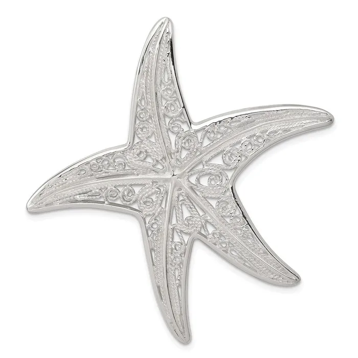 TreasureFineJewelers Sterling Silver Fancy Starfish Pendant Necklaces