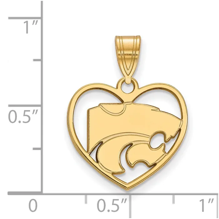 TreasureFineJewelers Sterling Silver Goldplated Kansas State University Wildcat Heart Pendant Necklaces