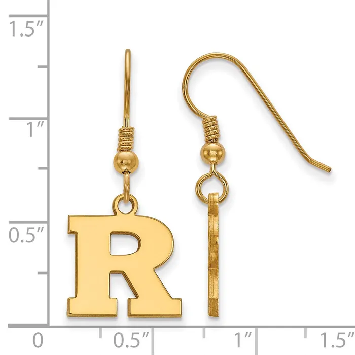 TreasureFineJewelers Sterling Silver Goldplated Rutgers University Letter R Small Dangle Wire Earrings Earrings